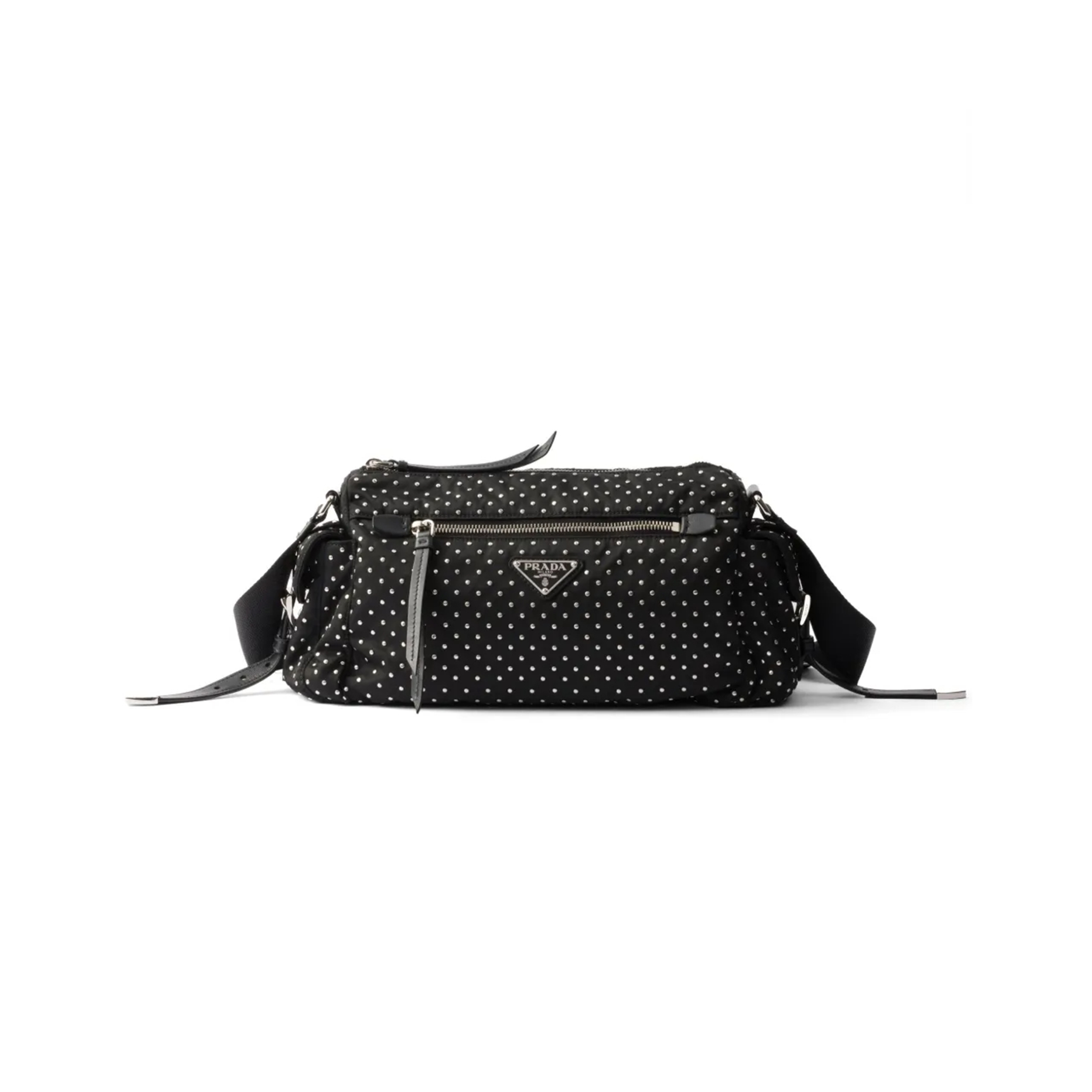 PRADA STUDDED RE-NYLON SHOULDER BAG 1BC236 (26*17*9cm)